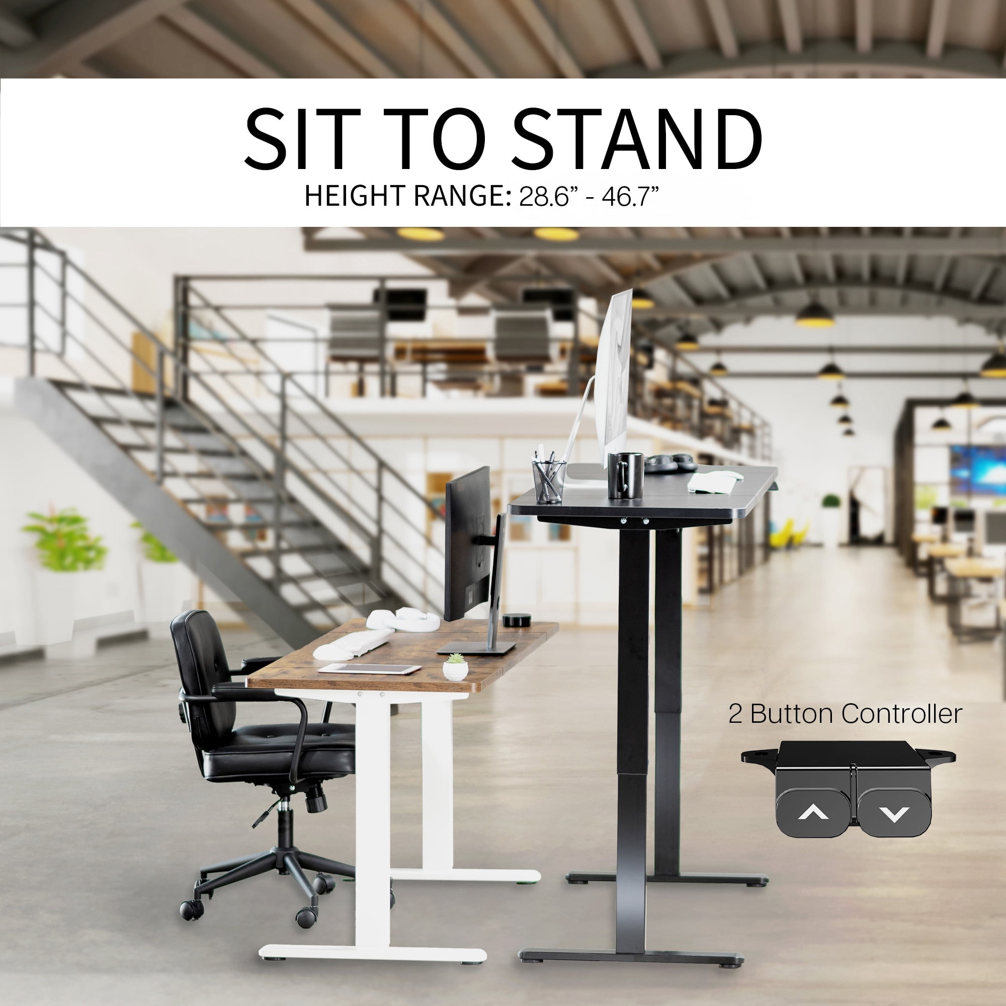 VIVO Electric 60” x 24” Stand Up Desk, Dark Gray Table Top, Black Frame