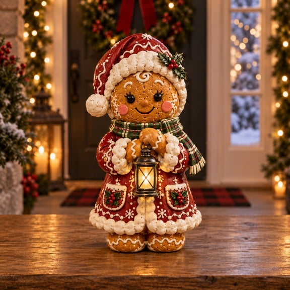 3-Layer Tabletop Decor, Christmas Gingerbread Lantern Santa Wooden Display for Holiday Collectors