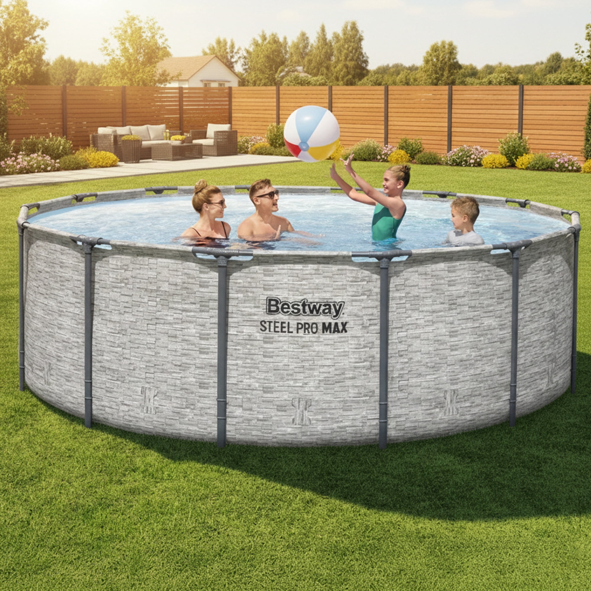Bestway Steel Pro Max Above Ground Pool - Pump Ladder Cover - 14 ft x 48 in Stone