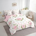 thumbnail image 2 of 7 Pcs Pink Roses Comforter Set,Romantic Flowers Love Hearts Bedding Set,Watercolor Floral Valentine's Day Lovers Bed Set(Comforter+Fitted+Flat Sheet+Pillowcases+Pillow Covers),Twin, 2 of 5