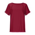 thumbnail image 4 of Blusa superior de lino y algodón con estampado de manga corta y cuello redondo con borlas para mujer Pompotops  hkajfhjk469293, 4 of 8