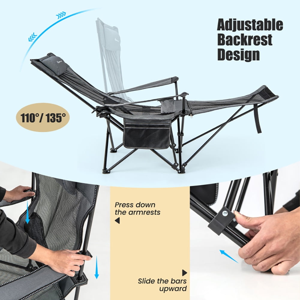 Aimee Lii Camping Lounge Chair with Detachable Footrest Adjustable Backrest, Portable Folding Chair, Gray Aimee Lii Camping Lounge Chair with Detachable Footrest Adjustable Backrest, Portable Folding Chair, Gray