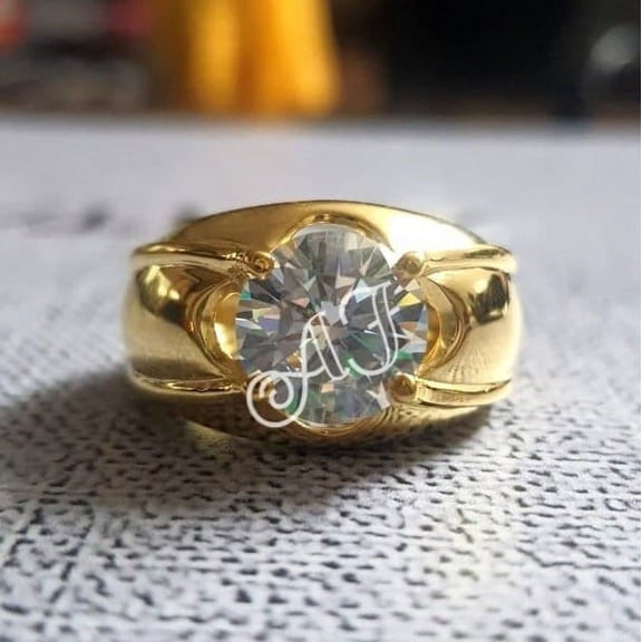 3Ct Round Brilliant Cut VVS1/D Diamond Engagement Anniversary Men's Ring 14K Yellow Gold Finish Gift For Him