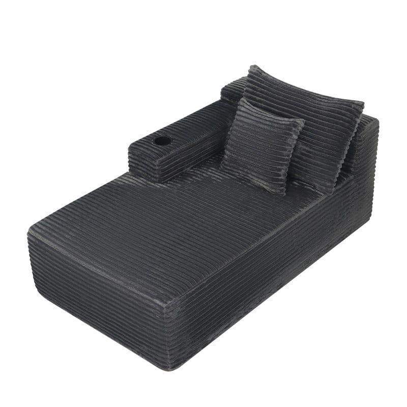38''W Single Chaise Lounge with Left Cup Holder & Storage Pocket, Boneless Floor Sofa Accent Chair with Pillow