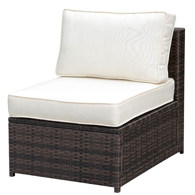 Benzara BM181092 Chaise Latérale de Patio à Cadre en Aluminium avec Siège Coussiné, Ivoire et Brun Espresso