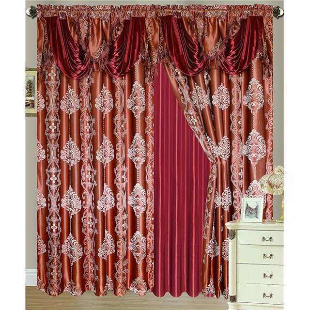 RT Designers Collection PNR05330 Rosetta Jacquard 54 x 84 Po Panneau à Rideau Unique avec Cantonnière de 18 Po et 44 ; Gingembre