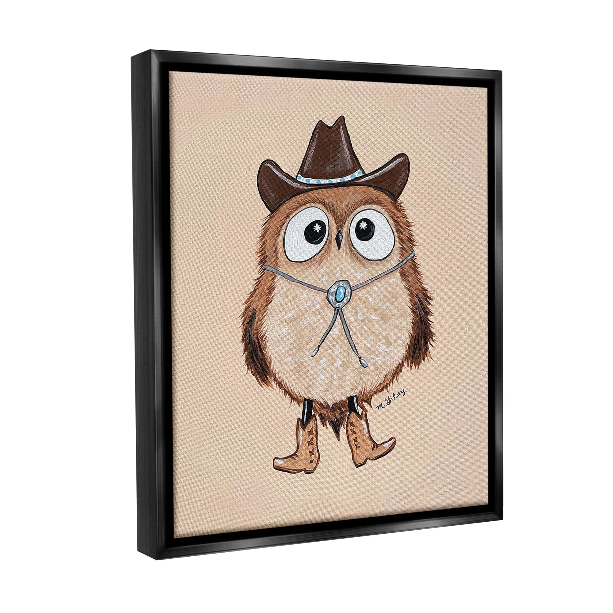 Stupell Industries Southwestern Cowboy Owl Animals & Insects Painting Black Floater Framed Canvas Art Print Wall Art, 17 x 21