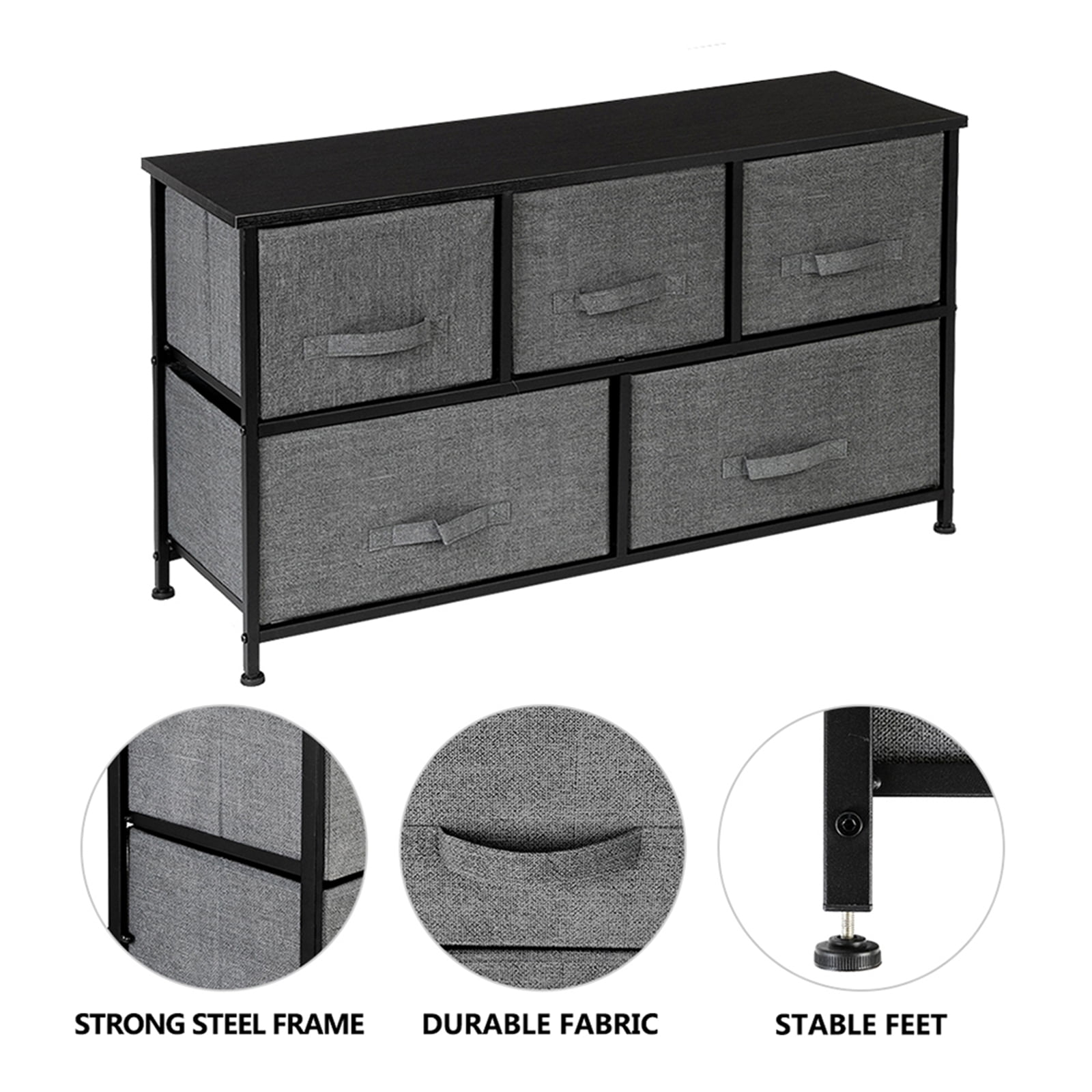 Private Jungle 2-Tier Wide Closet Dresser Nursery Dresser Tower With 5 Fabric Drawers Storage Tower, Sturdy Steel Frame, Wood Top, Easy Pull Handle,Dark Grey Private Jungle 2-Tier Wide Closet Dresser Nursery Dresser Tower With 5 Fabric Drawers Storage Tower, Sturdy Steel Frame, Wood Top, Easy Pull Handle,Dark Grey