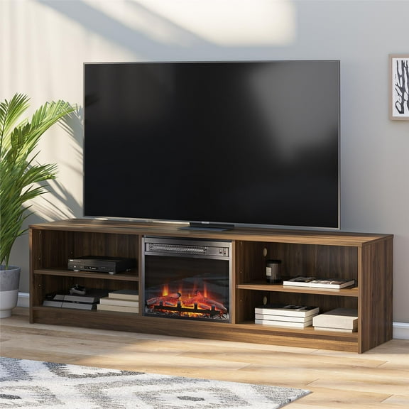 Mainstays Fireplace TV Stand, for TVs up to 75", Walnut