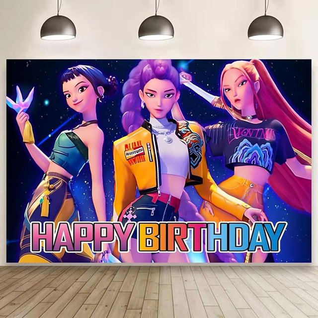 Yanonmyfd Demon Movie Hunters Birthday Party Decorations,Happy Birthday Banner Backdrop for Birthday Party Supplies