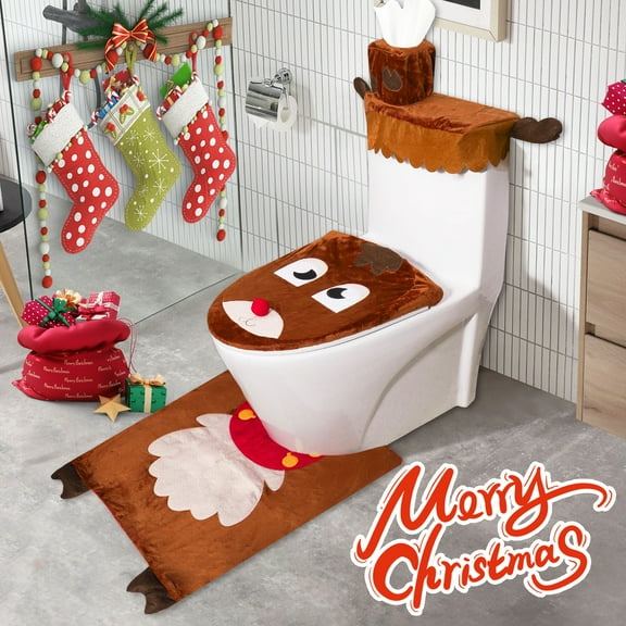 4 Pcs Cute Christmas Reindeer Bathroom Decoration Set Party Favors