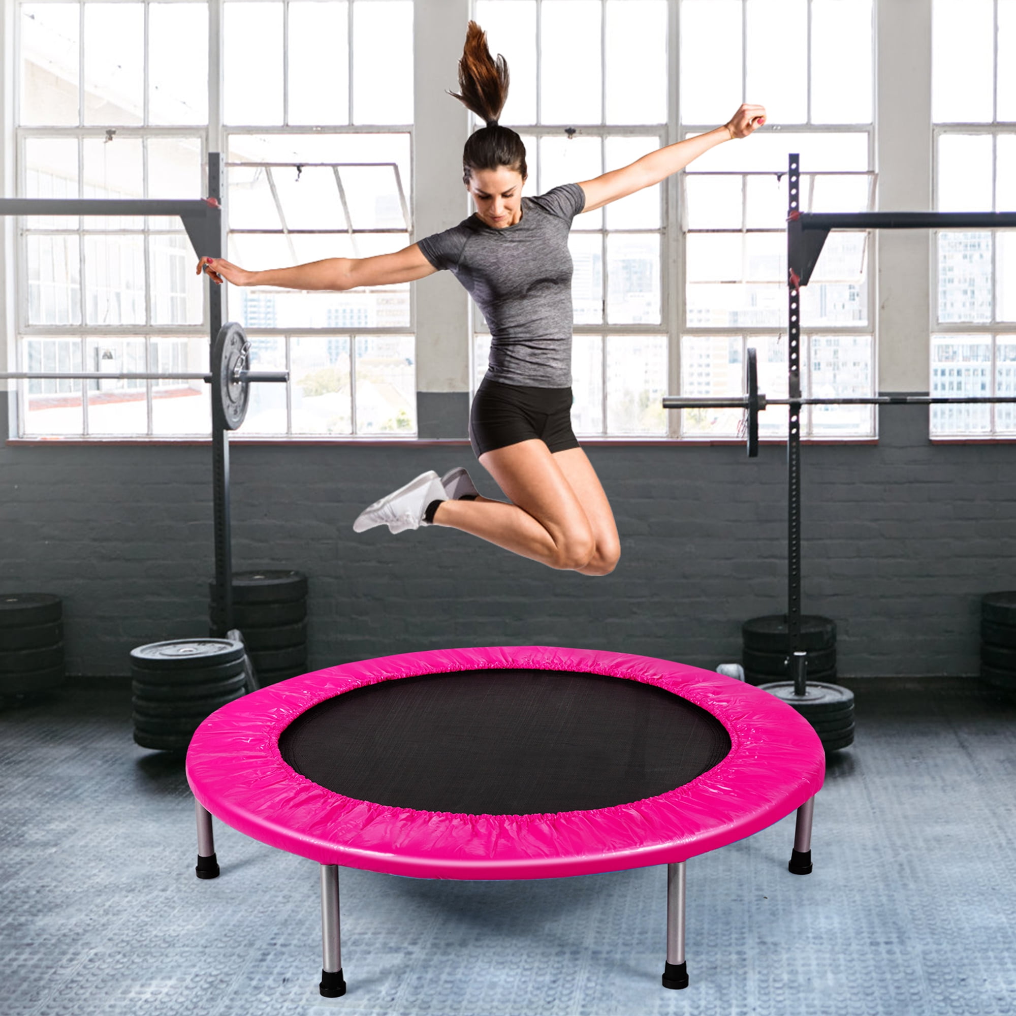 Minmin Gymax 38'' Folding Mini Trampoline Fitness Rebounder w