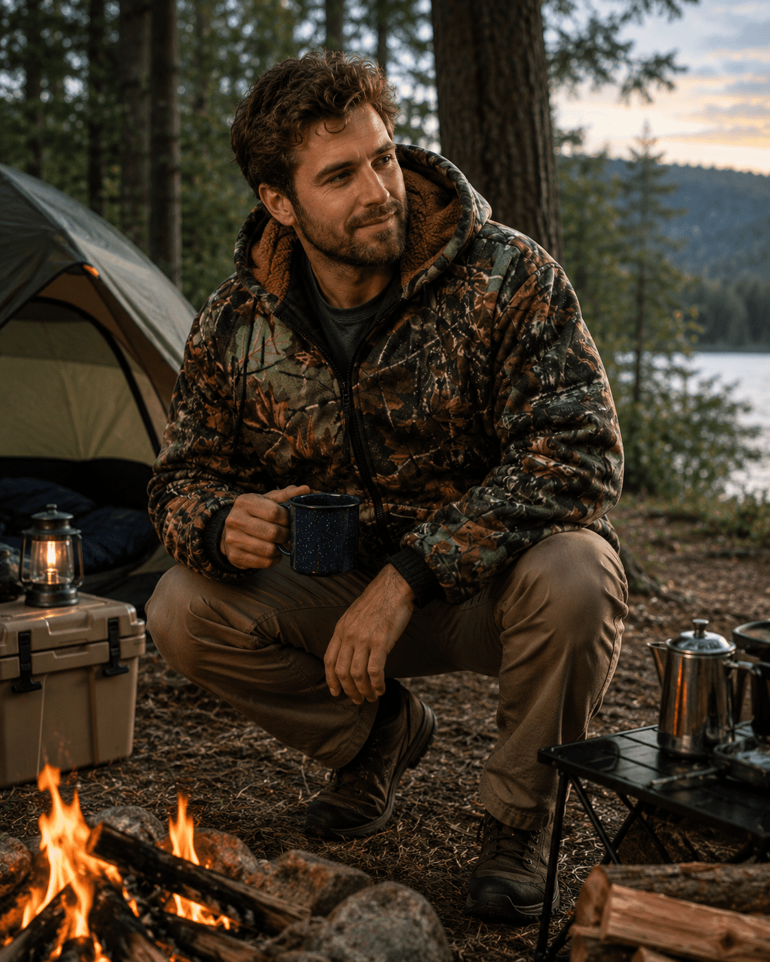 TrailCrest Men's Warm Sherpa Lined Hoodie Fleece Shirt Jacket, Classic Zip Up Camouflaged, XL