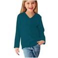 thumbnail image 4 of Qingpeng Girls Casual V Neck Long Sleeves Tee Tops Loose Fit Tunic Solid Fall T Shirts Blouse, 4 of 5