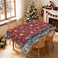 thumbnail image 2 of Duangreer Retro Red Christmas Rectangle Tablecloth, Cartoon Snowman Snowhouse Print Table Cover with Waterproof Wrinkle Resistant for Party Decorations, 60 x 84 Inch, 2 of 6