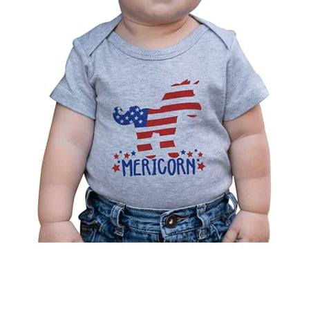 

Kids 4th of July Mericorn Unicorn Funny Patriotic Grey Onepiece