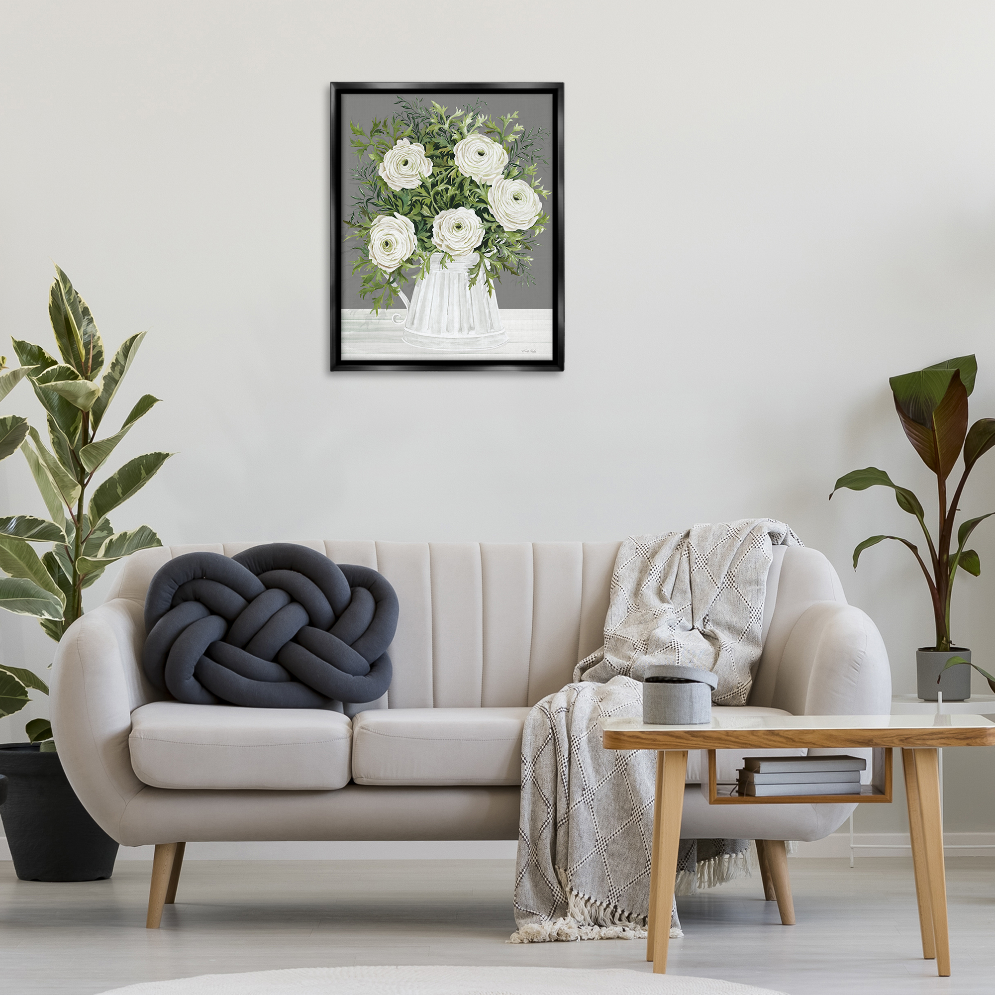Stupell Industries Peonies in Country Vase Botanical & Floral Painting Black Floater Framed Art Print Wall Art, 25 x 31