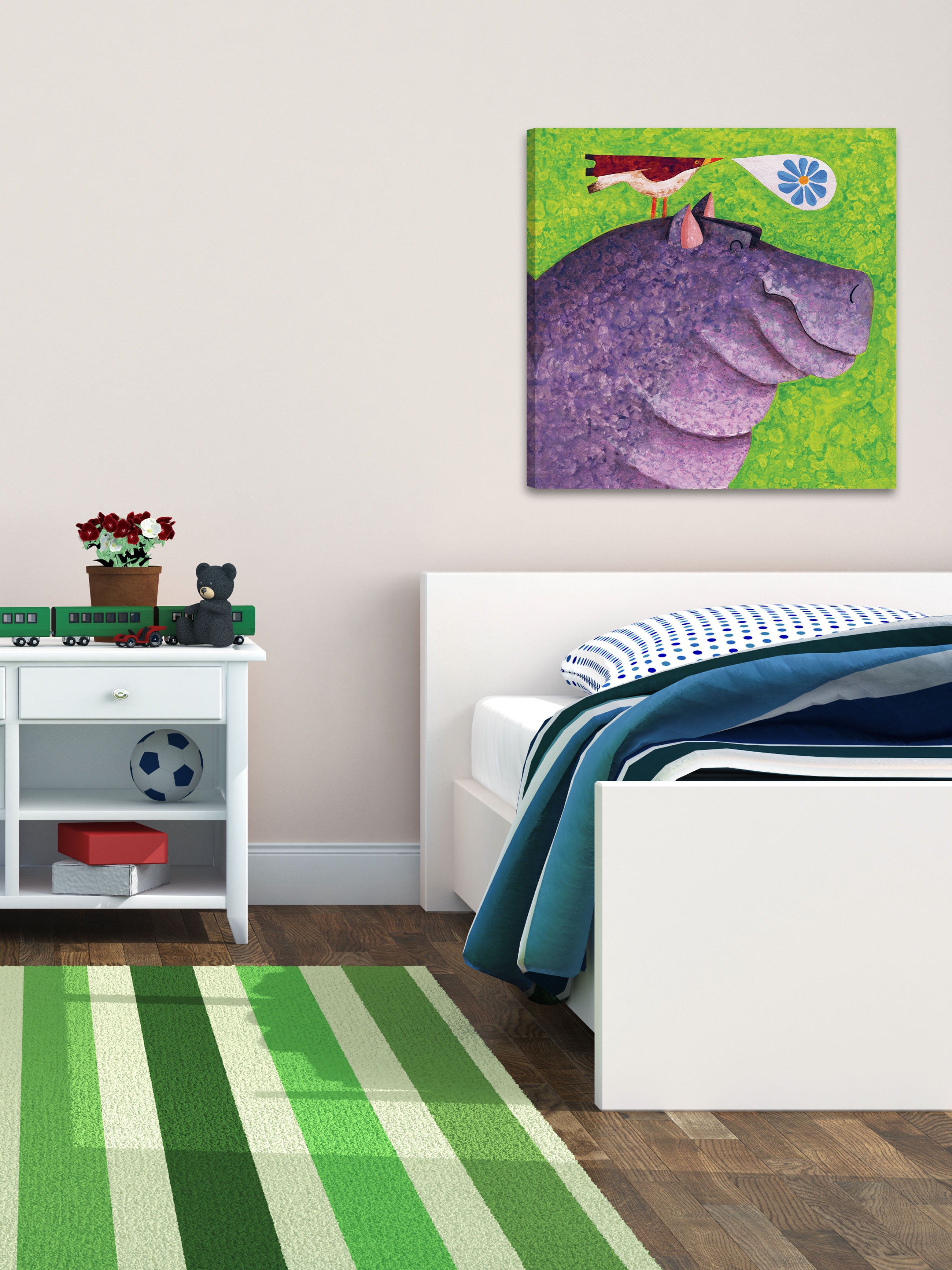 "Happy Happy Hippo" Painting Print on Wrapped Canvas