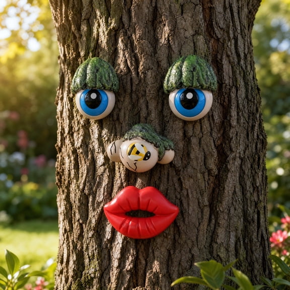Tree Face Garden Decor, Resin Tree Hugger Face Ornament with Realistic Bark Texture, Funny Outdoor Yard Art for Tree Trunk Decor, Weatherproof Tree Face for Garden Patio Display