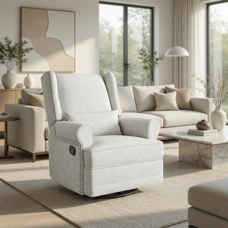 34.25" Extra Wide Swivel Recliner Glider Chair with Rocking, Lounge Chair with Pull-Out Footrest, Waterproof Fabric, Tool-Free Assembly