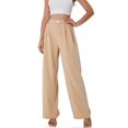 thumbnail image 1 of Women Wide Legs Pants Regular Waist Pleated Trim Loose Fitting Long Suit Pants with Side Pockets Apricot XS, 1 of 2