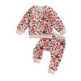 thumbnail image 2 of Aojekbee Baby 2Pcs Fall Outfits Long Sleeve Leaf Football Print Sweatshirt and Pants Set Toddler Clothes, 2 of 10