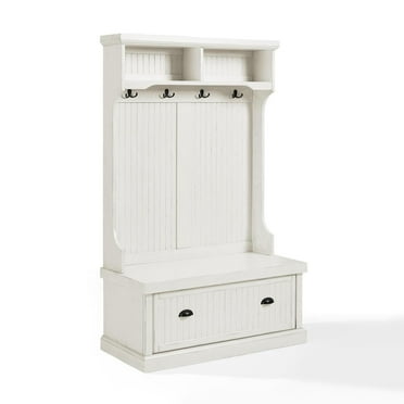 Crosley Furniture Seaside Hall Tree with Shoe Rack Bench and Coat Hooks for Hanging Storage