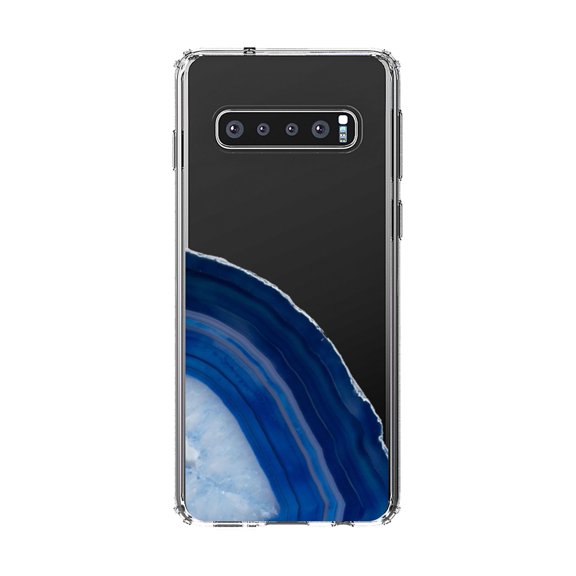 DistinctInk Clear Shockproof Hybrid Case for Samsung Galaxy S10 (6.1" Screen) - TPU Bumper, Acrylic Back, Tempered Glass Screen Protector - Dark Blue Agate Crystal Geode