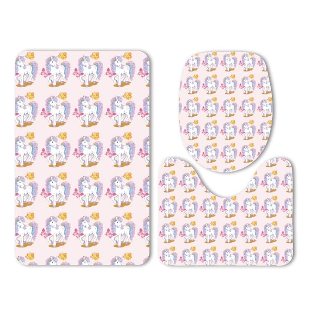 Juego de alfombras de baño ABPHQTO Unicornio Mariposa Elfo Rosa 3 piezas