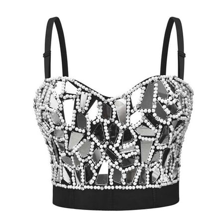 

New Organic Glass Nail Drill Bra Wear Stage Performance Clothes Vest Bra Top Various Colors