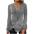 thumbnail image 1 of Pompotops Mode Décontractée pour Femmes Col Rond Manches Longues Bouton Imprimé Haut Blouse en Solde, 1 of 5