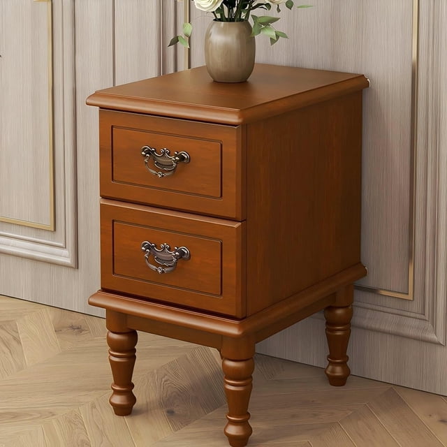 Table de Chevet Étroite, Table Basse avec 2 Tiroirs de Rangement, Table à Collation, Table de Chevet pour Chambre, Table d'Appoint pour Sofa (Jaune, 30 cm)