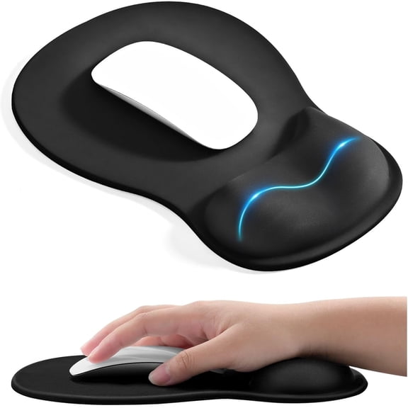 Ergonomic Mouse Pad with Gel Wrist Rest – Concave Support Design – Non-Slip Base for Laptop, Computer, Office Desk Accessories – Black