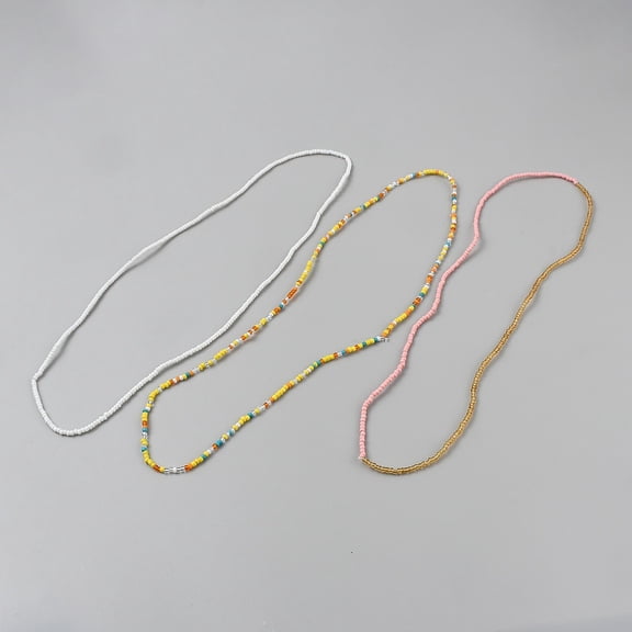 3Pcs 3 Colors Jewelry Waist Beads Glass Seed Beaded Chain Belts Summer Beach Belly Chain Bikini Body Jewelry for Women Fashion Yellow White Pink