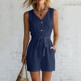 thumbnail image 6 of Yteetum Jumpsuits for Women Summer Sleeveless V Neck Cotton Button Waist Tie Rompers Womens Casual Solid Loose Lightweight Comfy Beach Travel Vacation Overalls, 6 of 8