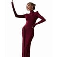 thumbnail image 3 of Womens Maxi Dress Long Sleeve Ruched Bodycon Club Party Casual Wedding Dresses Wine Red M, 3 of 8