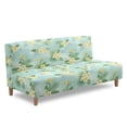 thumbnail image 3 of SCRAWLGOD Monstera Palm Leaf Print Armless Sofa Cover for Pets Plumeria Print Stretch Futon Slipcover 3 Seater Washable Couch Cover with Elastic Bottom, 3 of 9