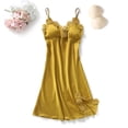 thumbnail image 2 of Yuncity Nightgowns For Women Satin Solid Color Silk Belt Pad Gathered Suspender Nightdress Pajamas Pjs Sleepwear Soft M-Xxl, 2 of 3
