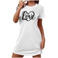 thumbnail image 2 of Lorytime Short Sleeve Womens Nightgowns Knee Length Sleepdress Oversized Round Neck Love Letter Heart Print Sleepshirts Nightdress Pajamas Dress Soft Lounge Nightgowns White XL, 2 of 5