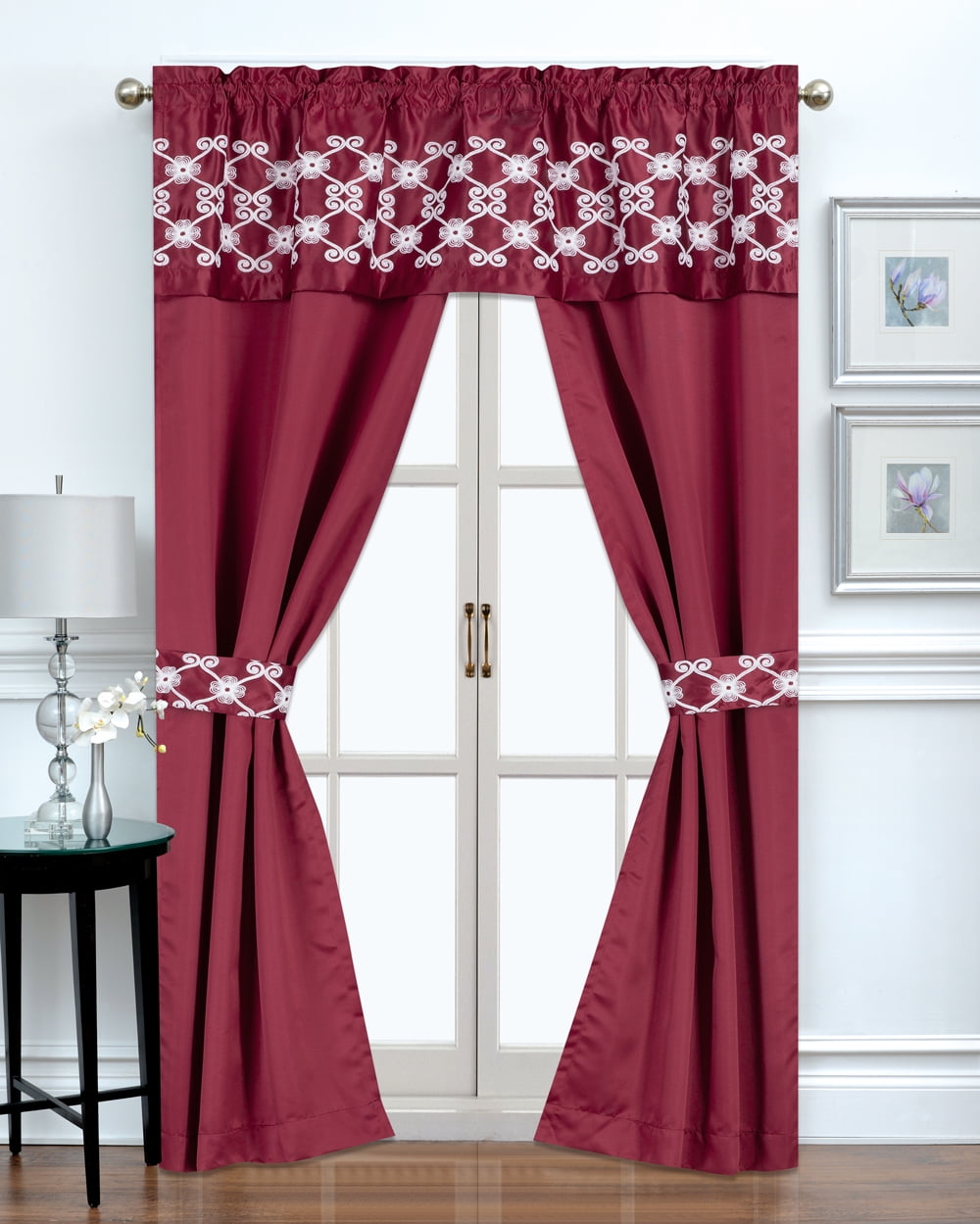 Photo 1 of 5PC Window Set, Regal Home Collections Leila Embroidery Blackout Rod Pocket Curtain Panel