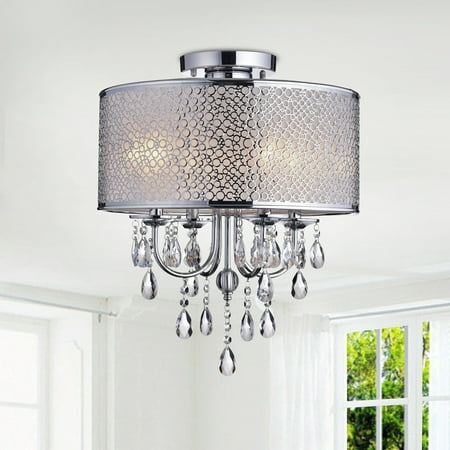 The Lighting Amalia Indoor 4 Light Chrome Metal Drum Shade The Lighting Amalia Indoor 4 Light Chrome Metal Drum Shade Crystal Flush Mount Chandelier