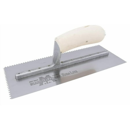 Marshalltown 701S Trowel, 5/32 in W x 7/32 in D Notch, 11 in L, 4-1/2 in W, V Notch, Curved Handle