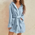 thumbnail image 2 of Robes for Women Hooded Lightweight Soft Short Flannel Bath Robe Blue 3XL, 2 of 5