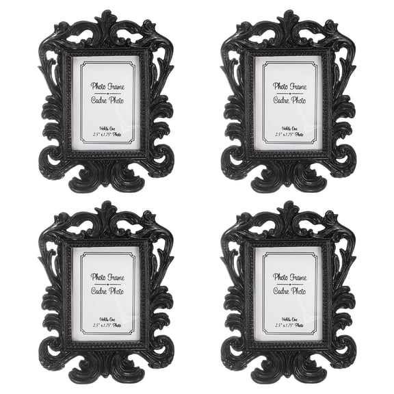 4 Pack Vintage Resin Picture Frames, 4.7" x 3.5" Mini Picture Frames, Black