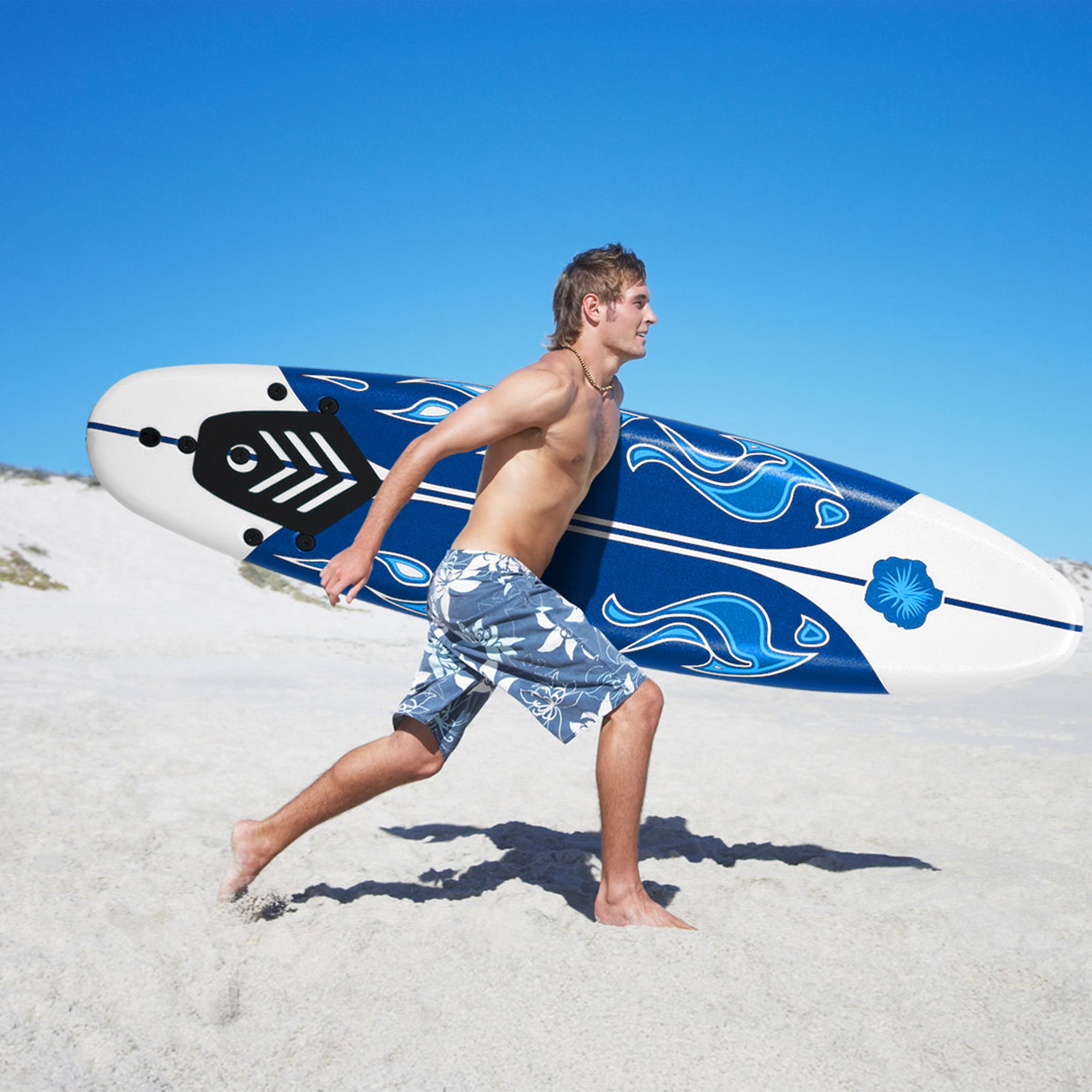 6ft Surfing Body Board  w/ 3 Removable Fins Safety Leash White 