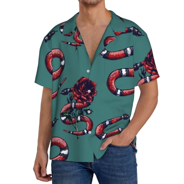 Fotbe Snake And Rose Camisa Estampada de Manga Corta para Hombre, Casual de Verano, Estilo Playero, Sin Arrugas-4X-Large