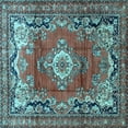 thumbnail image 1 of Ahgly Company Indoor Square Medallion Light Blue Traditional Area Rugs, 5' Square, 1 of 4