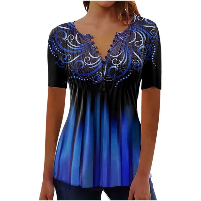 Birdeem Femmes Mode Décontractée Chemises Imprimées Manches Courtes T-Shirt Ample Hauts Tunique Blouse