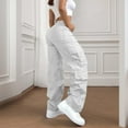 thumbnail image 4 of Cargo Pants Women Elastic High Waisted Pants Wide Leg Baggy Casual Trousers Hiking Streetwear Outfits with Pockets White S, 4 of 4