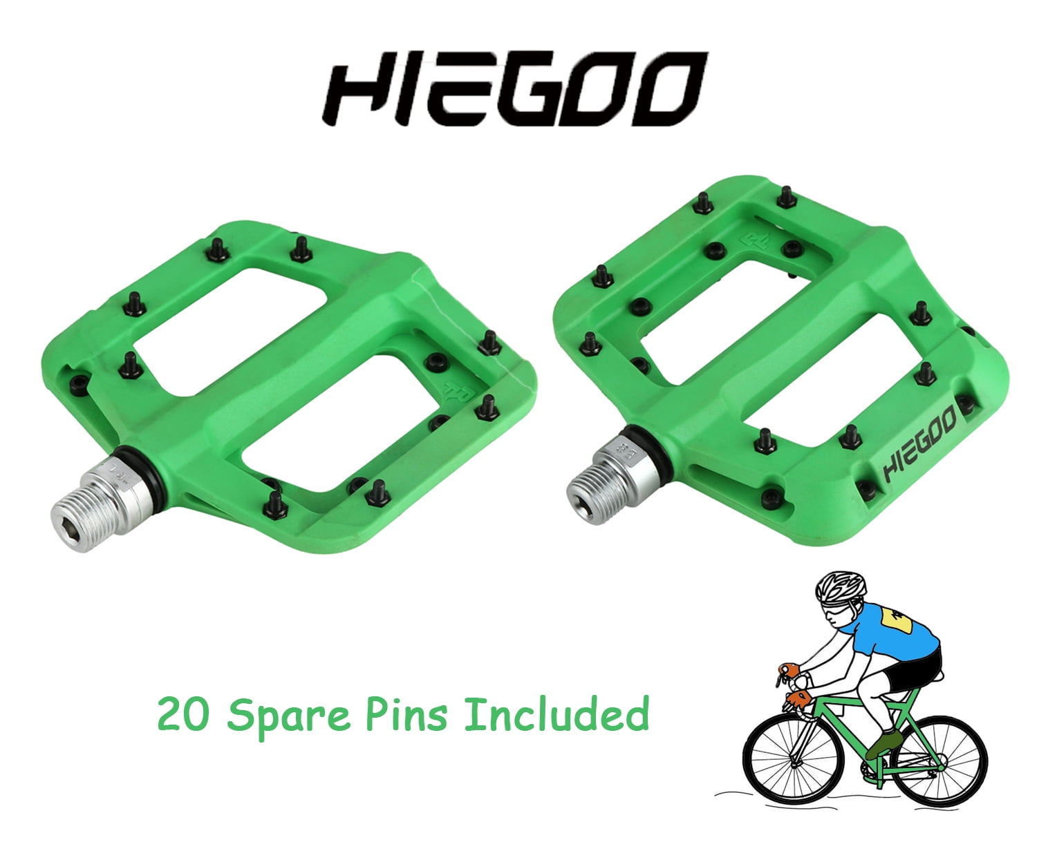 Mountain Bike Pedals Nylon Fiber Bicycle Flat Pedals(20 Spare Pins Included)Blue